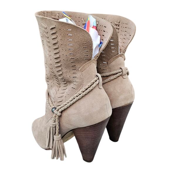 Slouchy Shaft Boots Dolce Vita Maddox Size 6.5 Tan Suede Perforated Leather - Picture 4 of 13